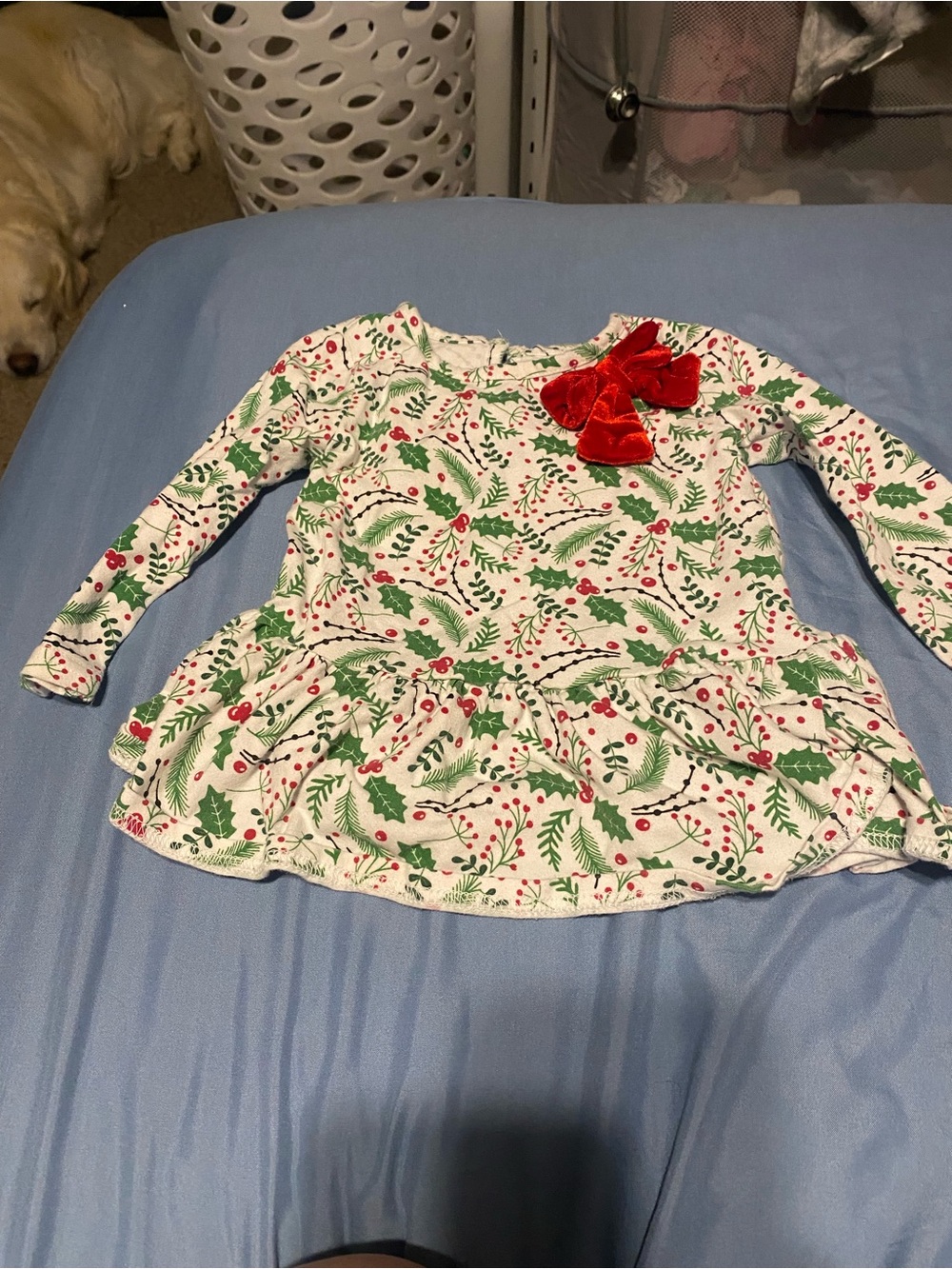 Girls Holiday Peplum Top with Red Velvet Bow